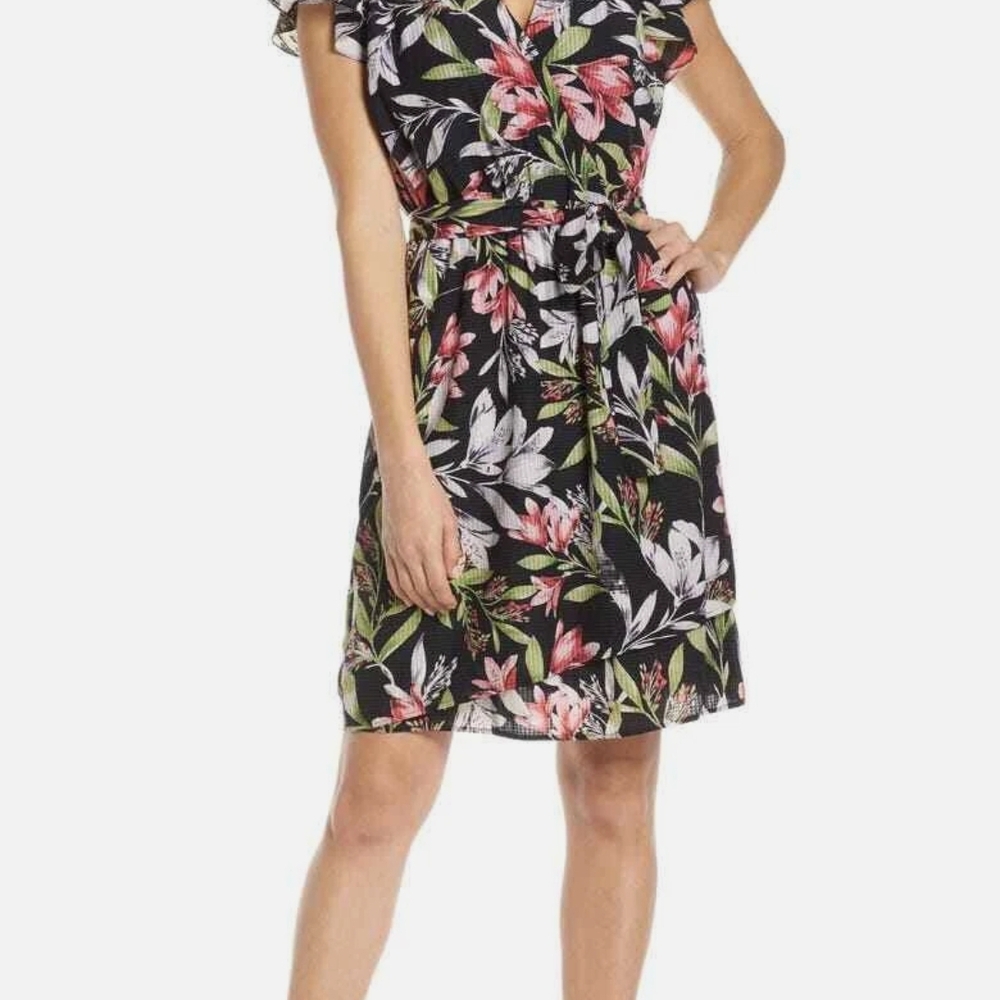 Women's French Connection Floral Faux Wrap Dress Size 2